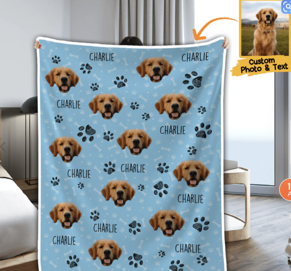 Custom Photo Colorful Upload Pet Image Personalized Gift for Dog/Cat Lovers, Pet Lovers, Dog Mom， Cat Mom, Dog Dad, Cat Dad Blanket